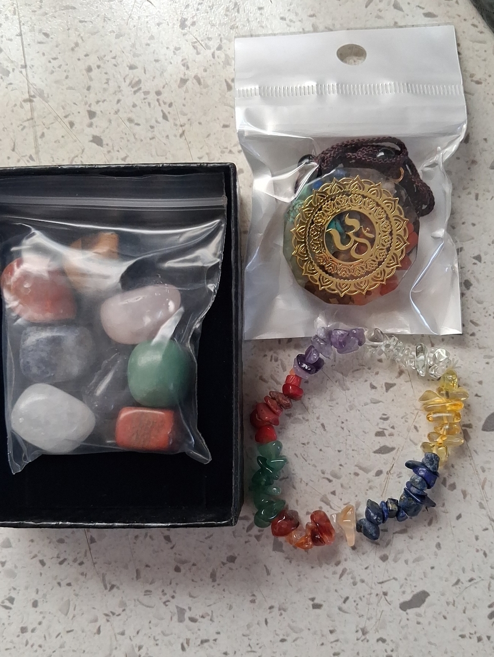 U GET ALL 3 .Chakra Multicolor Gemstone Chip Bracelet and NECKLACE. NWT